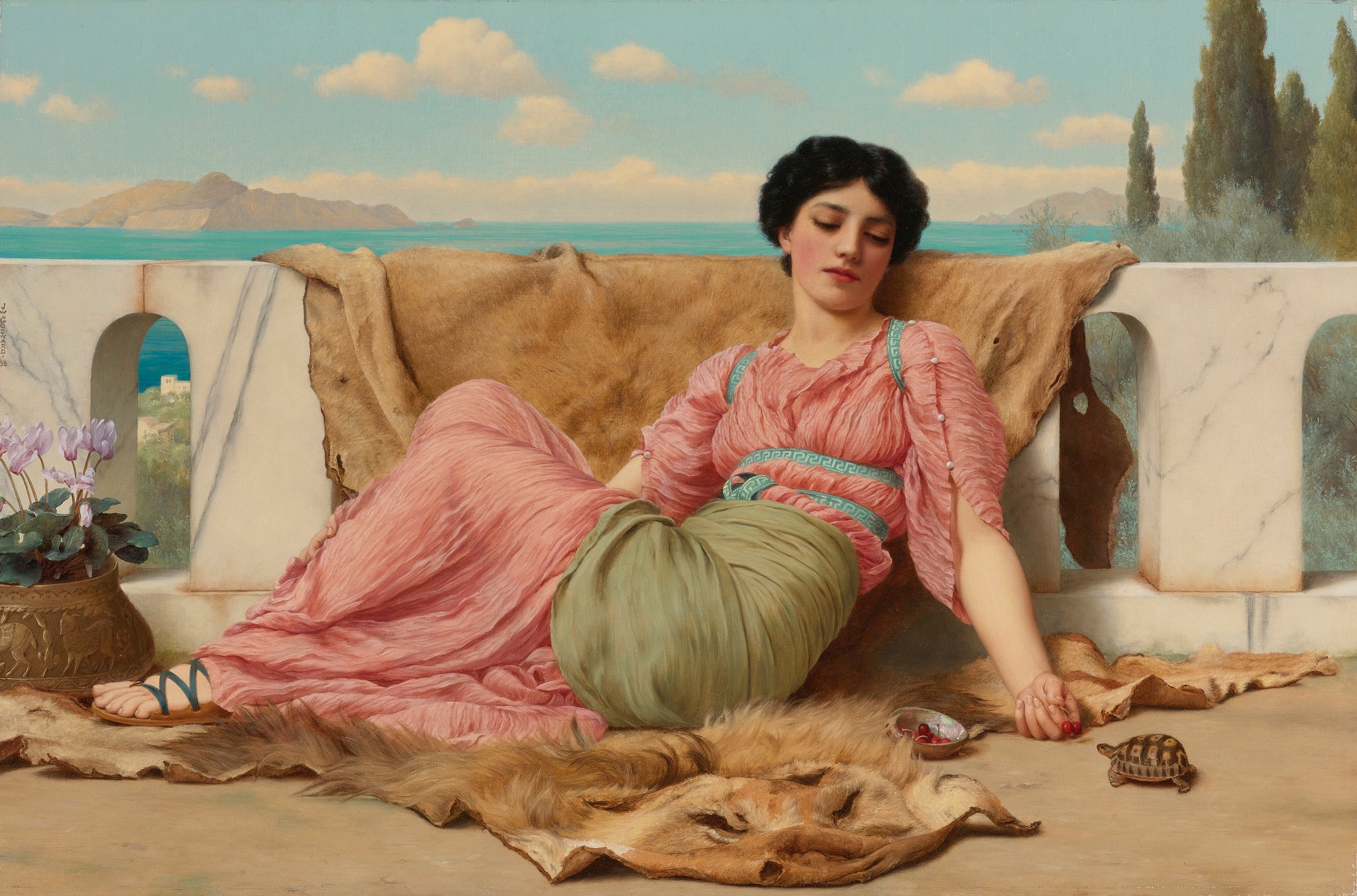 John William Godward - The Quiet Pet Turtle (1906) - 17" x 22" Fine Art Print