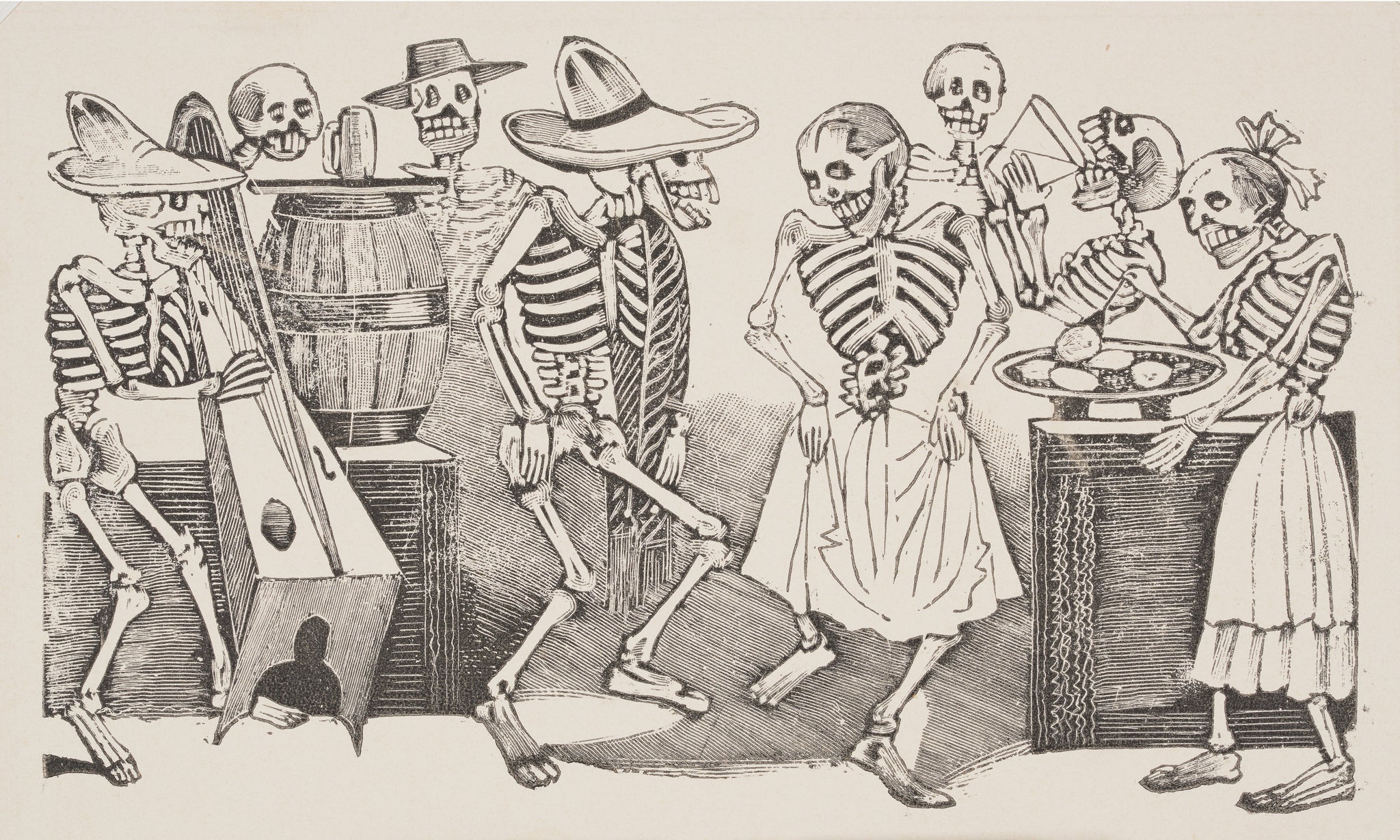 Jose Guadalupe Posada - Happy Dance Wild Party Calaveras (1900) - 17"x22" Print