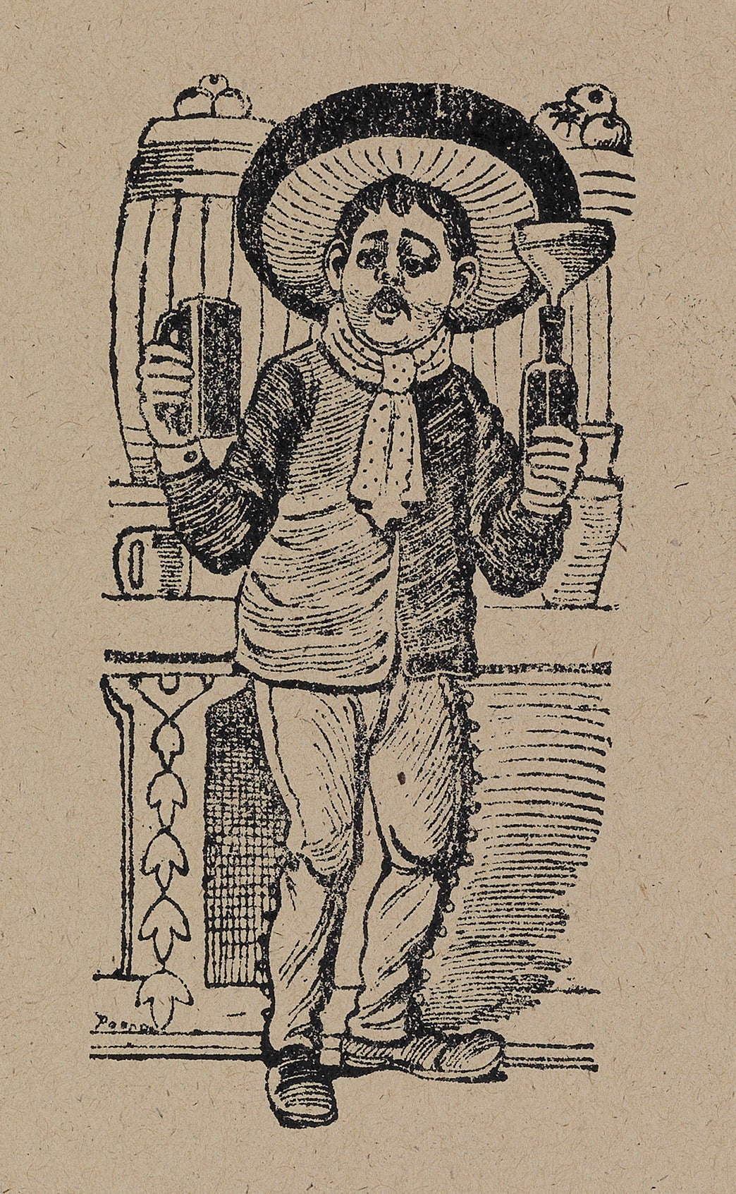 Jose Guadalupe Posada - Tequila & Beer Drinker (1900) - 17" x 22" Fine Art Print