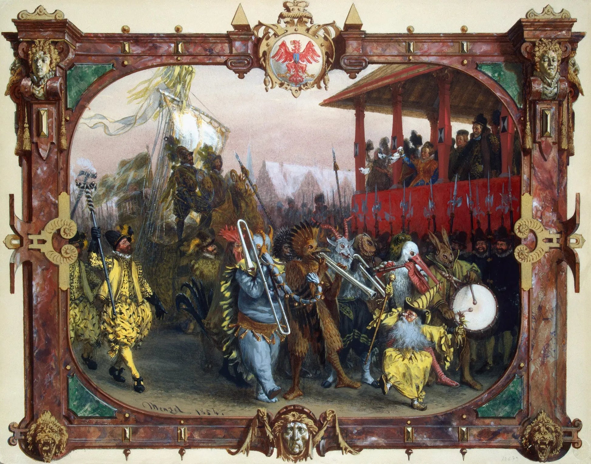 {{ product_title }} Fine Art Print | {{ product_vendor }} Jakero77 Adolph von Menzel - Festive Procession and Tournament in 1592 Berlin Under the Leadership of Johann Georg of Branderburg (1854) Signed - 17" x 22" Fine Art Print Art Print  Jakero77