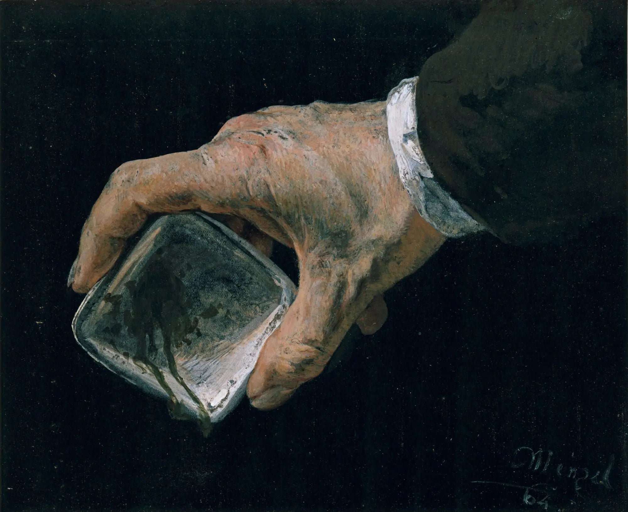{{ product_title }} Fine Art Print | {{ product_vendor }} Jakero77 Adolph von Menzel - Hand Holding a Paint Dish (1864) Signed - 17" x 22" Art Print Art Print  Jakero77
