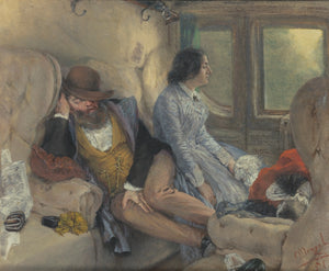 {{ product_title }} Fine Art Print | {{ product_vendor }} Jakero77 Adolph von Menzel - In Railway Carriage (After a Night's Journey) Sleeping (1851) Signed - 17"x22" Art Print Art Print  Jakero77