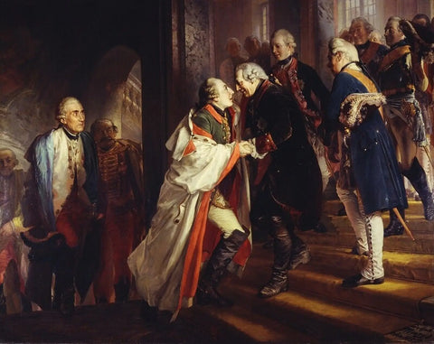 {{ product_title }} Fine Art Print | {{ product_vendor }} Jakero77 Adolph von Menzel - Meeting of Frederich II & Joseph II in Neisse in 1769 Signed (1857) - 17"x22" Fine Art Print Art Print  Jakero77