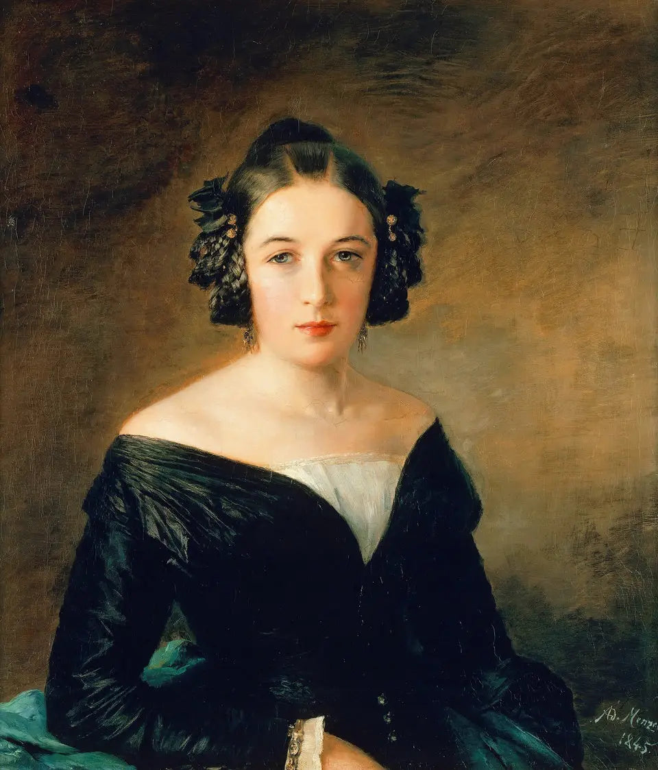 {{ product_title }} Fine Art Print | {{ product_vendor }} Jakero77 Adolph von Menzel - Portrait of Frederica Arnold (1845) Signed - 17"x22" Art Print Art Print  Jakero77