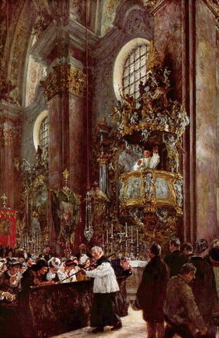 {{ product_title }} Fine Art Print | {{ product_vendor }} Jakero77 Adolph von Menzel - Pulpit Sermon in Parish Church Innsbruck (1881) Signed - 17"x22" Fine Art Print Art Print  Jakero77