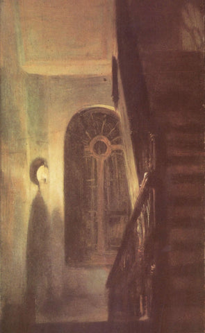 {{ product_title }} Fine Art Print | {{ product_vendor }} Jakero77 Adolph von Menzel - Stairway with Night Lighting (1848) - 17" x 22" Fine Art Print Art Print  Jakero77