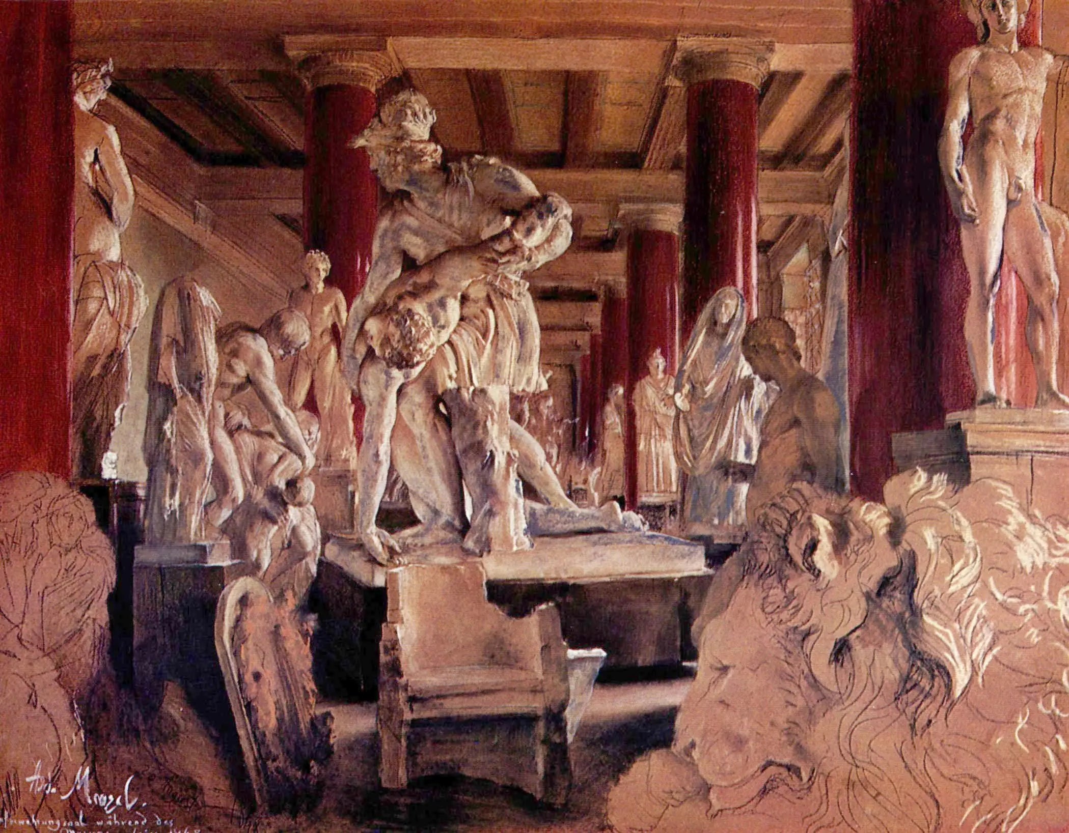 {{ product_title }} Fine Art Print | {{ product_vendor }} Jakero77 Adolph von Menzel - Storage Room During Museum Renovation (1848) Signed -17" x 22" Fine Art Print Art Print  Jakero77