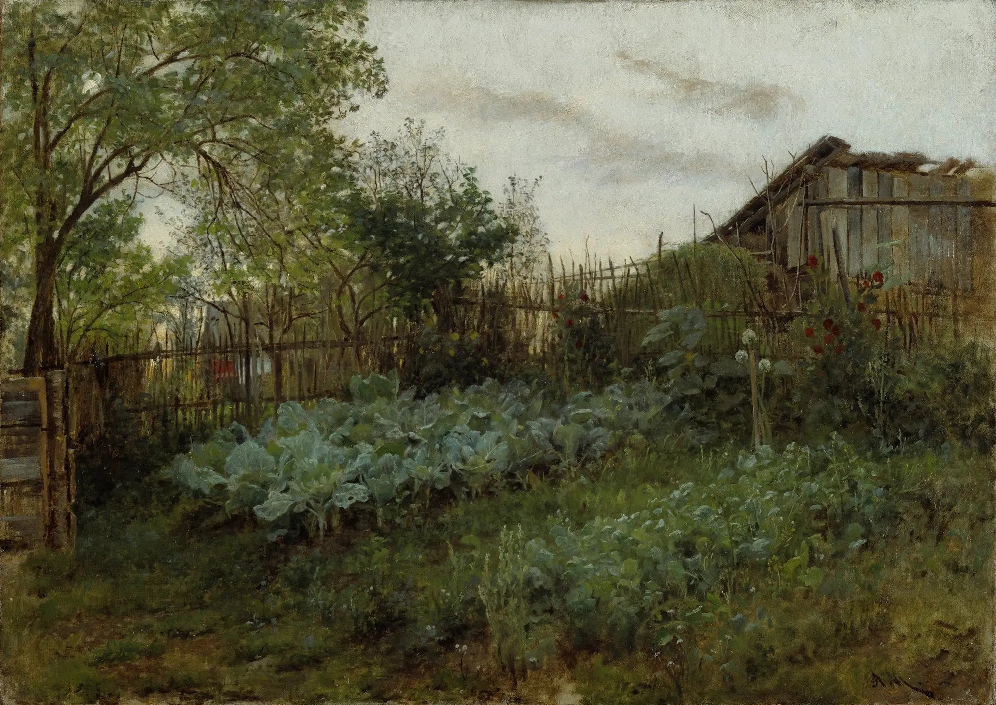 {{ product_title }} Fine Art Print | {{ product_vendor }} Jakero77 Adolph von Menzel - The Back Garden (1850-60) Signed - 17" x 22" Fine Art Print Art Print  Jakero77