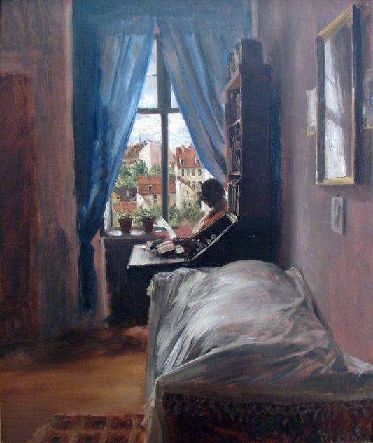 {{ product_title }} Fine Art Print | {{ product_vendor }} Jakero77 Adolph von Menzel -The bedroom of the Artist in the Ritterstraße (1847) - 17" x 22" Fine Art Print Art Print  Jakero77