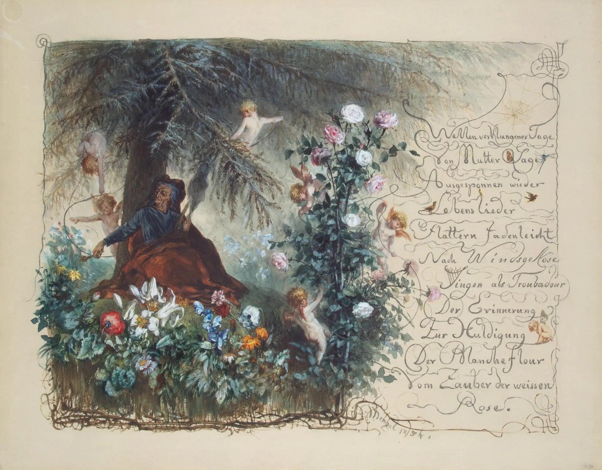 {{ product_title }} Fine Art Print | {{ product_vendor }} Jakero77 Adolph von Menzel - Title Page Magic of White Rose (1854) Signed - 17" x 22" Fine Art Print Art Print  Jakero77