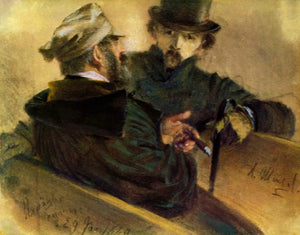 {{ product_title }} Fine Art Print | {{ product_vendor }} Jakero77 Adolph von Menzel - Two Discussing Voters (1849) Signed - 17" x 22" Fine Art Print Art Print  Jakero77
