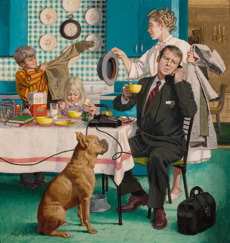 {{ product_title }} Fine Art Print | {{ product_vendor }} Jakero77 Alexander Ross - A Hectic Morning Breakfast 1950s Family Life Signed - 17" x 22" Fine Art Print Art Print  Jakero77