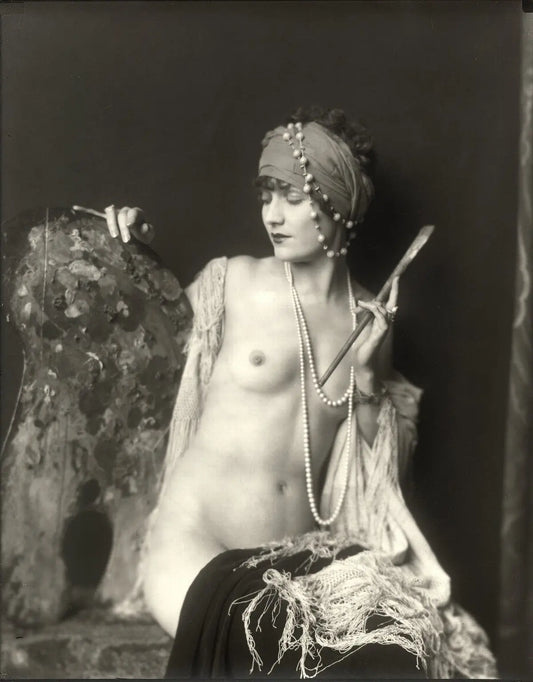 {{ product_title }} Fine Art Print | {{ product_vendor }} Jakero77 Alfred Cheney Johnston - Art Deco Nude Woman Pearls & Easel (1920s) - 17" x 22" Fine Art Print Art Print  Jakero77