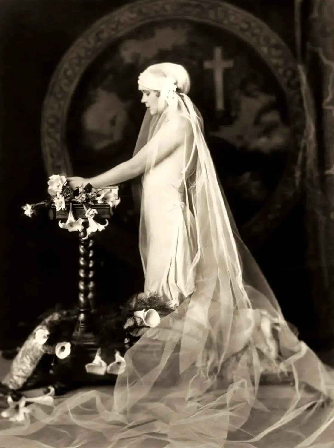 {{ product_title }} Fine Art Print | {{ product_vendor }} Jakero77 Alfred Cheney Johnston - Billie Dove Bride Kneeling (1920) - 17" x 22" Art Print Art Print  Jakero77