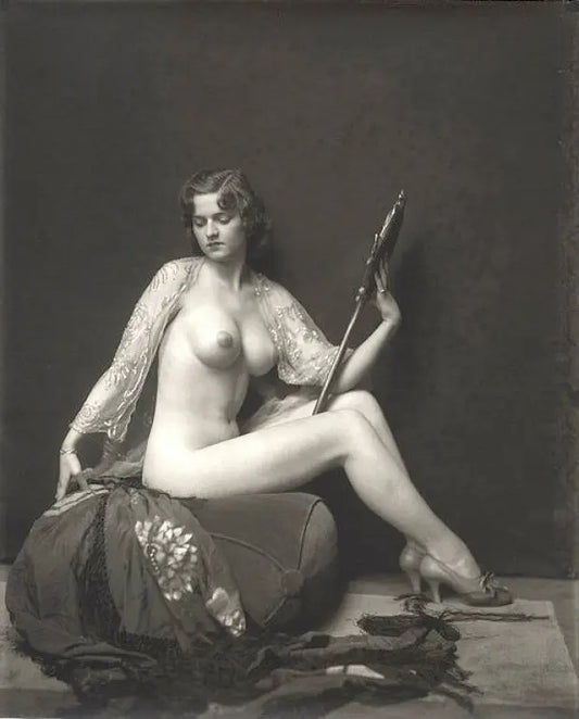 {{ product_title }} Fine Art Print | {{ product_vendor }} Jakero77 Alfred Cheney Johnston - Dorothy Flood Nude Mirror Jazz Age (1920s) Busty - 17"x22" Fine Art Print Art Print  Jakero77