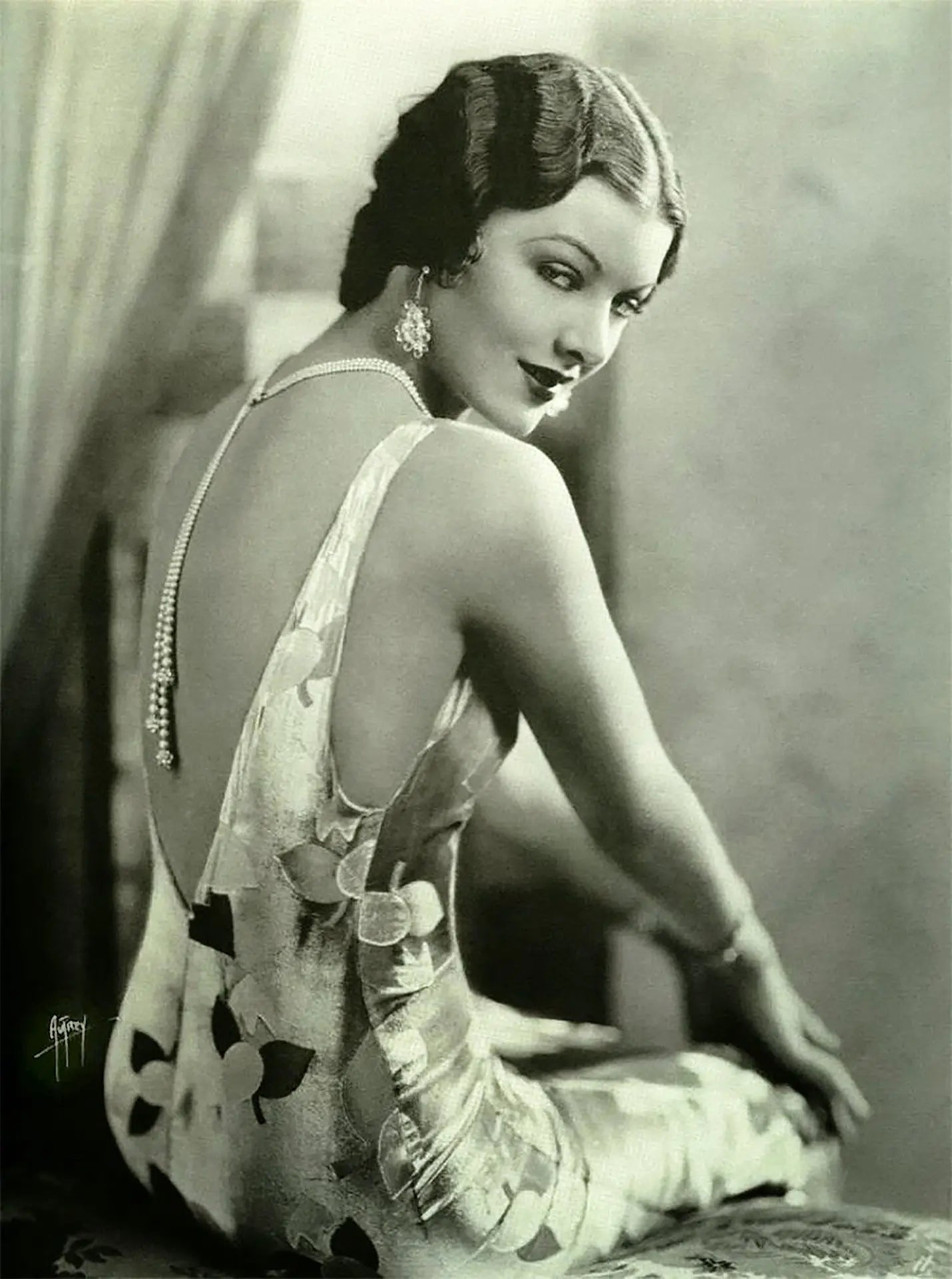 {{ product_title }} Fine Art Print | {{ product_vendor }} Jakero77 Alfred Cheney Johnston - Glamorous Model Low Back Dress & Pearls (1925) - 17" x 22" Fine Art Print Art Print  Jakero77