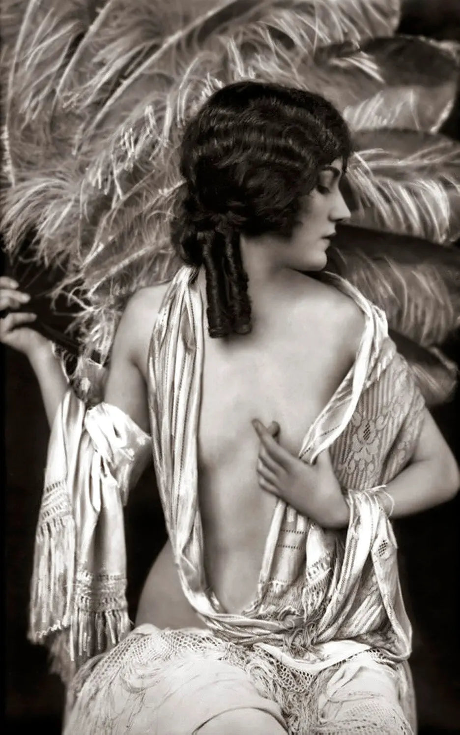 {{ product_title }} Fine Art Print | {{ product_vendor }} Jakero77 Alfred Cheney Johnston - Gloria Swanson Semi Nude Feathers (1920s) - 17"x22" Print Art Print  Jakero77