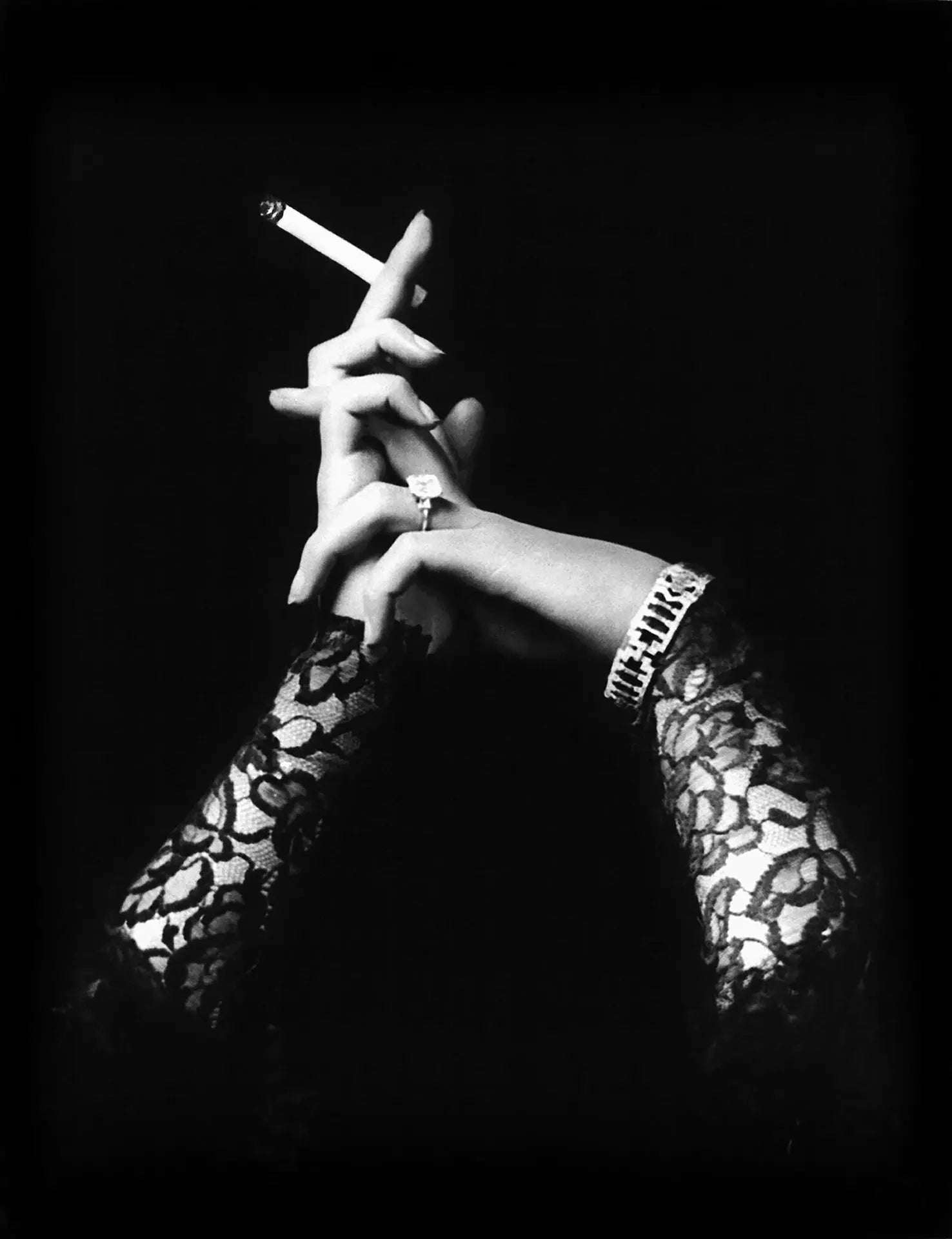 {{ product_title }} Fine Art Print | {{ product_vendor }} Jakero77 Alfred Cheney Johnston - Hands Holding Cigarette Classy Lace Diamond - 17" x 22" Fine Art Print Art Print  Jakero77