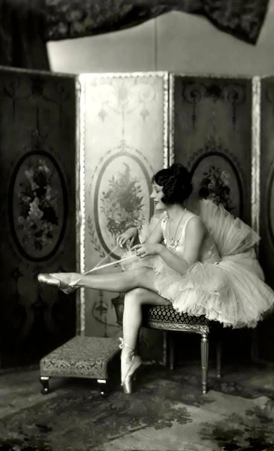 {{ product_title }} Fine Art Print | {{ product_vendor }} Jakero77 Alfred Cheney Johnston - Helene Costello Tying Ballet Shoes 1920s - 17"x22" Print Art Print  Jakero77