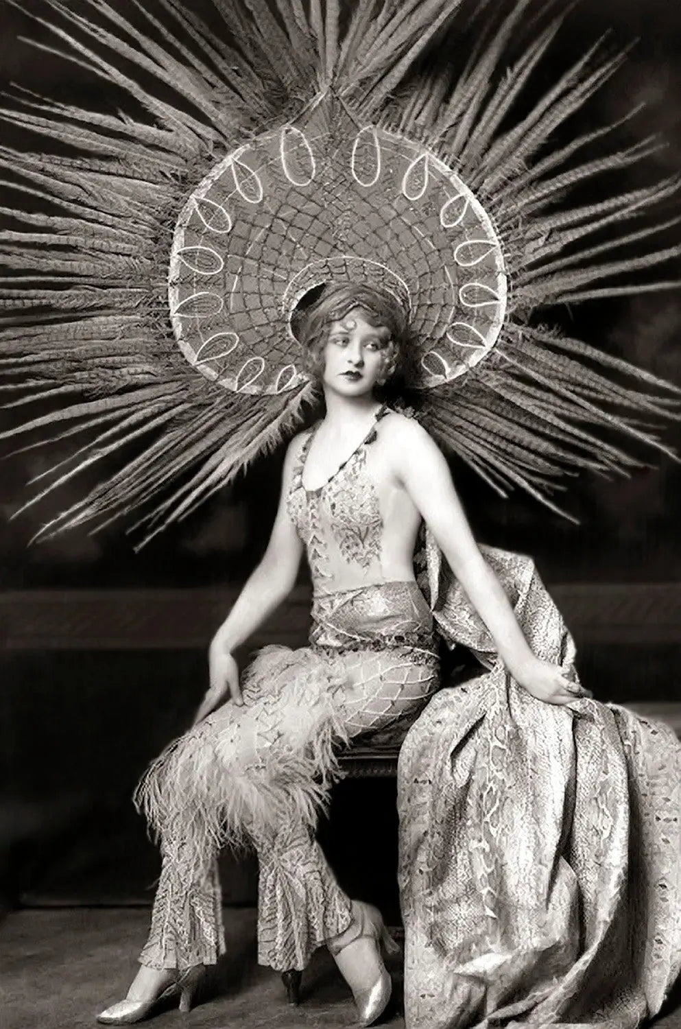 {{ product_title }} Fine Art Print | {{ product_vendor }} Jakero77 Alfred Cheney Johnston - Myrna Darby Peacock Headdress (1920s) - 17" x 22" Print Art Print  Jakero77