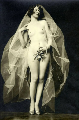 {{ product_title }} Fine Art Print | {{ product_vendor }} Jakero77 Alfred Cheney Johnston - Nude Bride with Bouquet Lace (1920s) - 17" x 22" Fine Art Print Art Print  Jakero77
