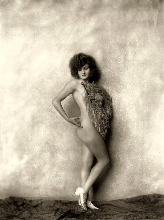 {{ product_title }} Fine Art Print | {{ product_vendor }} Jakero77 Alfred Cheney Johnston - Roarin 20s Nude Showgirl Feather Boa - 17" x 22" Print Art Print  Jakero77