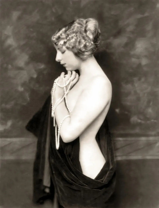{{ product_title }} Fine Art Print | {{ product_vendor }} Jakero77 Alfred Cheney Johnston - Semi Nude Ziegfeld Girl Pearls & Velvet - 17"x22" Print Art Print  Jakero77