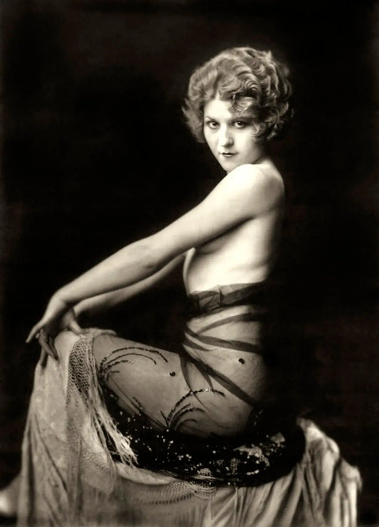 {{ product_title }} Fine Art Print | {{ product_vendor }} Jakero77 Alfred Cheney Johnston - Ziegfeld Follies Girl Nude 1920s Sheer Dress - 17" x 22" Fine Art Print Art Print  Jakero77