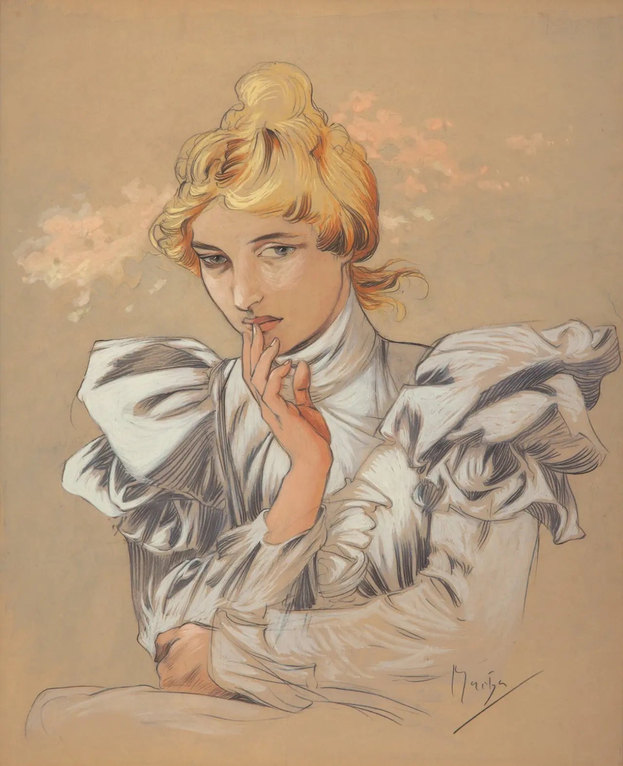 {{ product_title }} Fine Art Print | {{ product_vendor }} Jakero77 Alphonse Mucha - Drawing of a Woman (circa 1890s) - 17" x 22" Fine Art Print Art Print  Jakero77