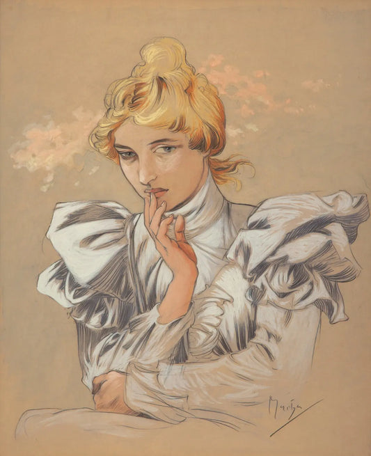 {{ product_title }} Fine Art Print | {{ product_vendor }} Jakero77 Alphonse Mucha - Drawing of a Woman (circa 1890s) - 17" x 22" Fine Art Print Art Print  Jakero77