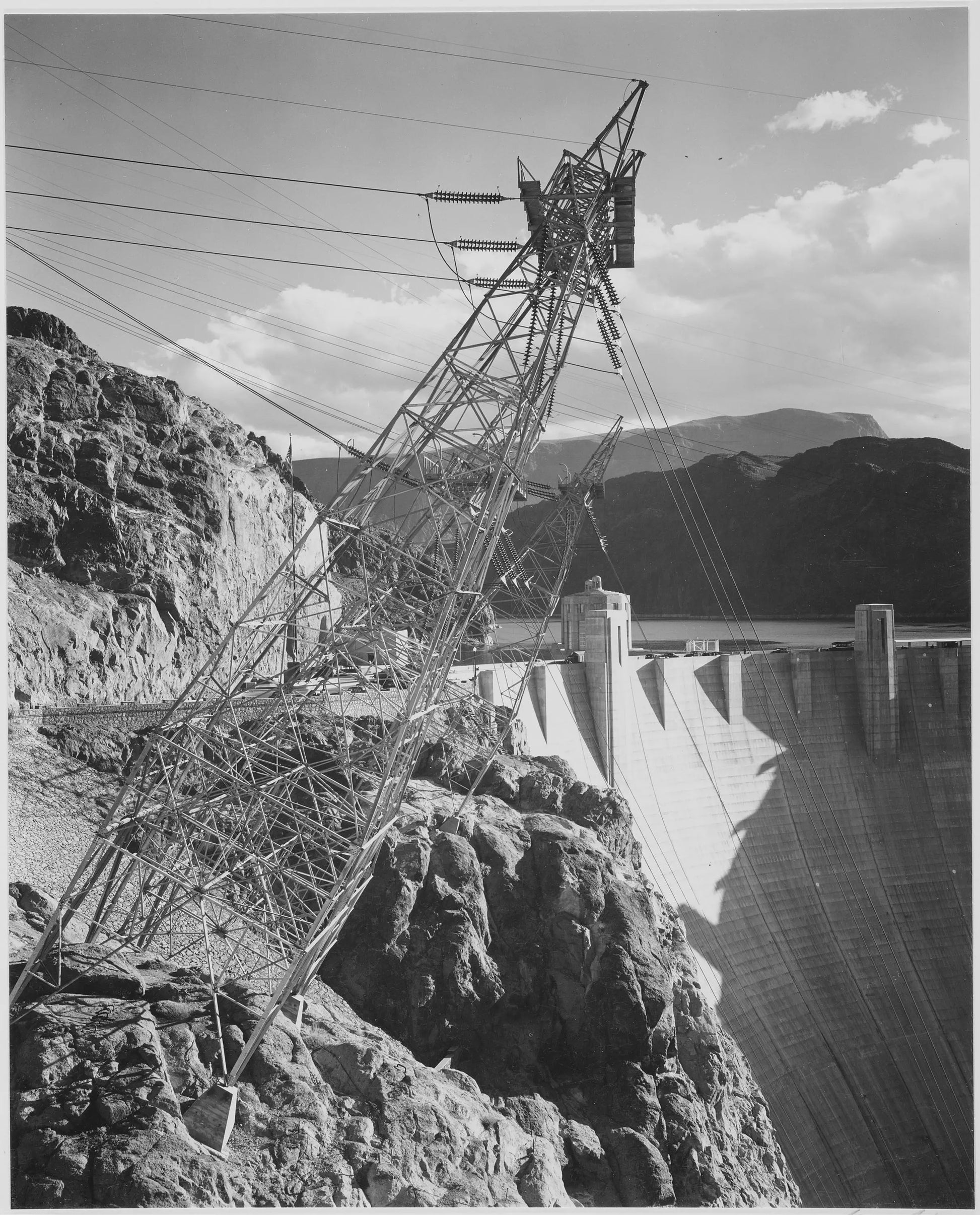 {{ product_title }} Fine Art Print | {{ product_vendor }} Jakero77 Ansel Adams - Boulder Dam Transmission Lines Side of Cliff (1941) - 17" x 22" Print Art Print  Jakero77