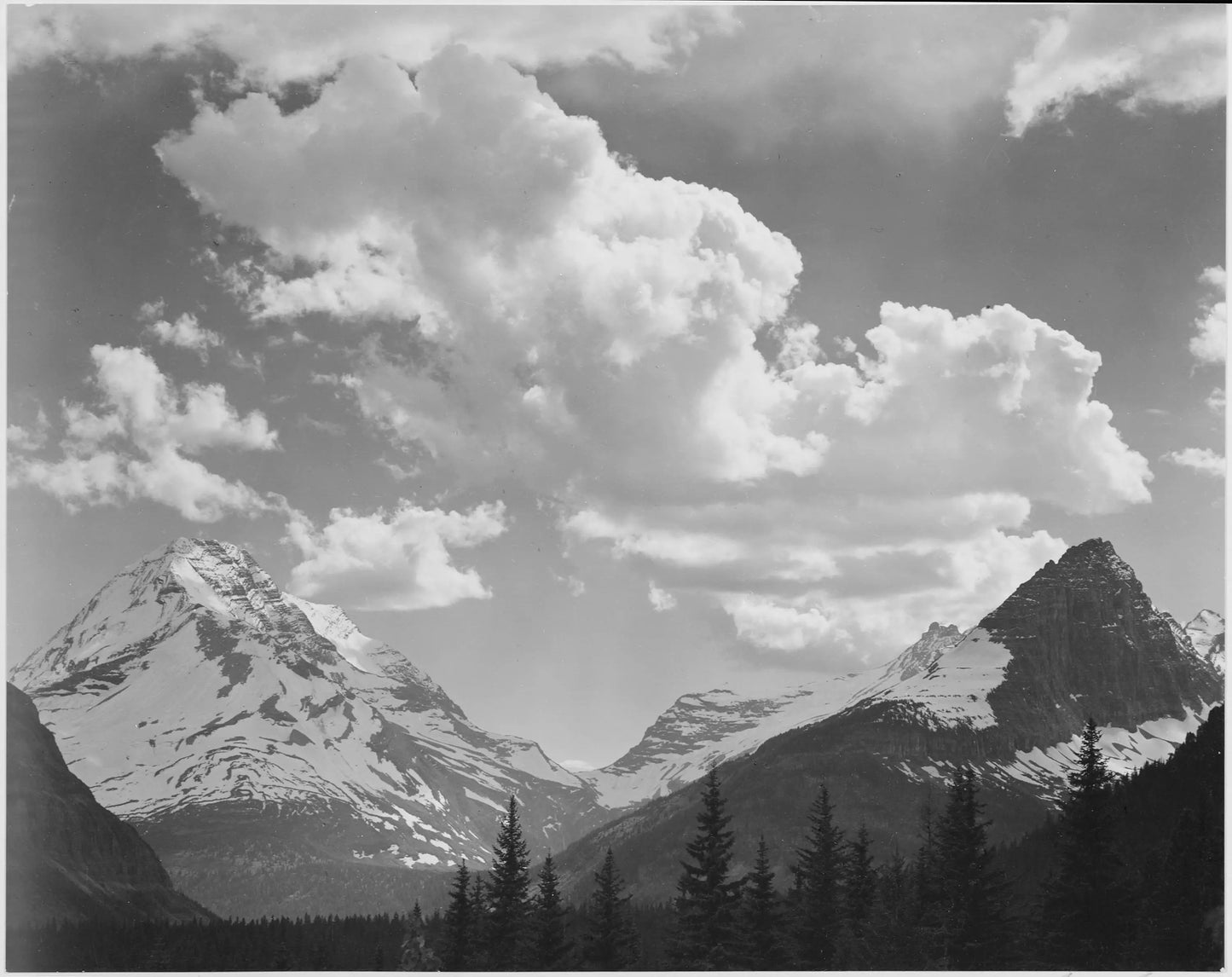 {{ product_title }} Fine Art Print | {{ product_vendor }} Jakero77 Ansel Adams - Forest Mountains Clouds Glacier Park Montana (1941) - 17" x 22" Print Art Print  Jakero77
