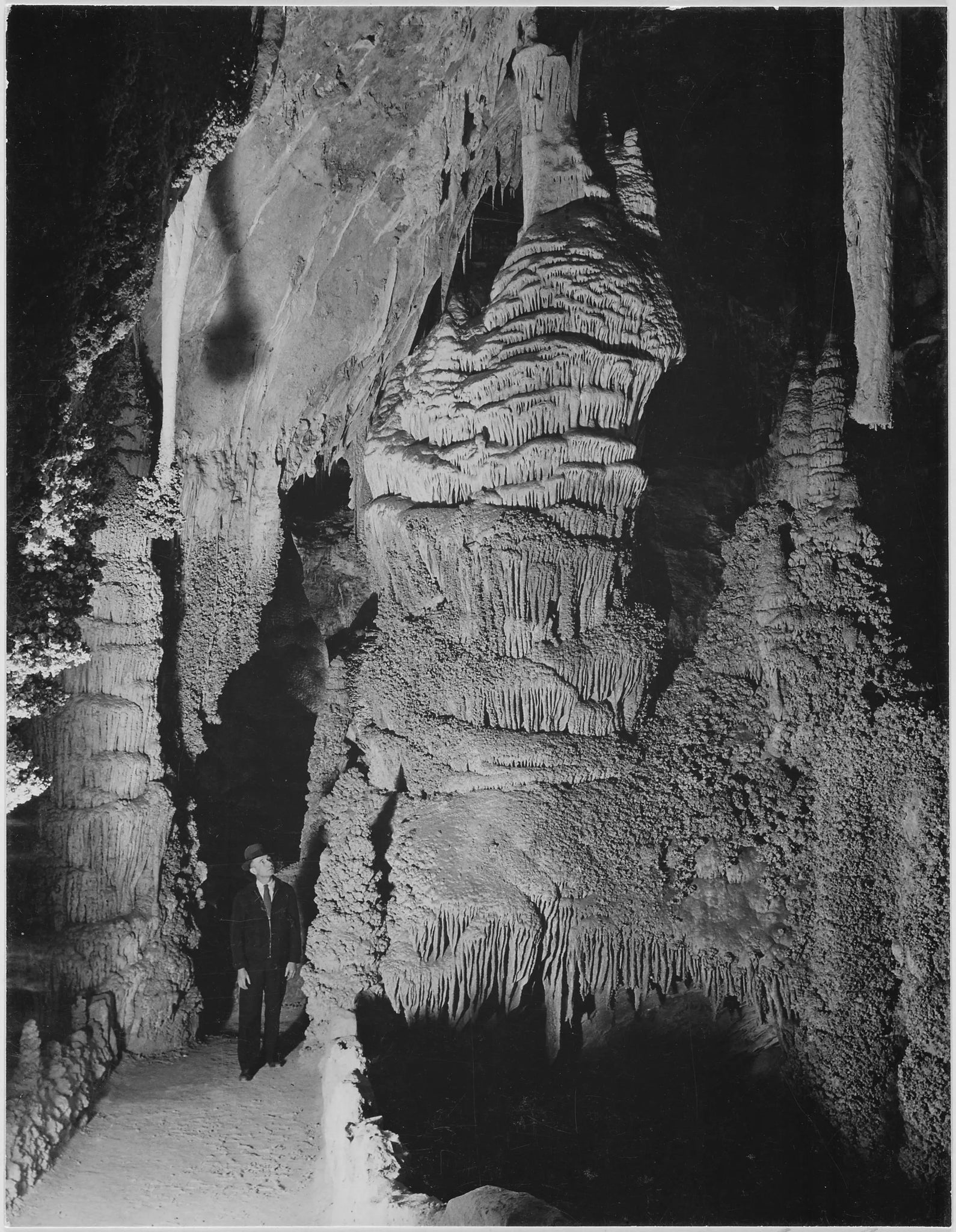 {{ product_title }} Fine Art Print | {{ product_vendor }} Jakero77 Ansel Adams - Man in Hall of Giants Carlsbad Cavern NM (1941) - 17" x 22" Art Print Art Print  Jakero77