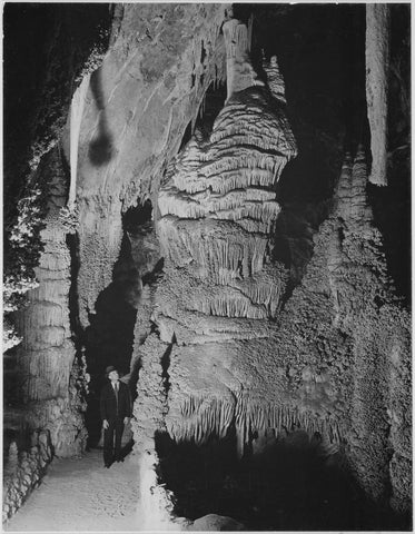 {{ product_title }} Fine Art Print | {{ product_vendor }} Jakero77 Ansel Adams - Man in Hall of Giants Carlsbad Cavern NM (1941) - 17" x 22" Art Print Art Print  Jakero77