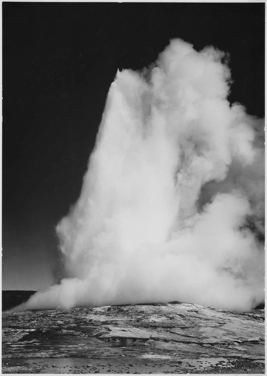 {{ product_title }} Fine Art Print | {{ product_vendor }} Jakero77 Ansel Adams - Old Faithful Geyser Erupting at Dawn Yellowstone (1939) - 17" x 22" Fine Art Print Art Print  Jakero77