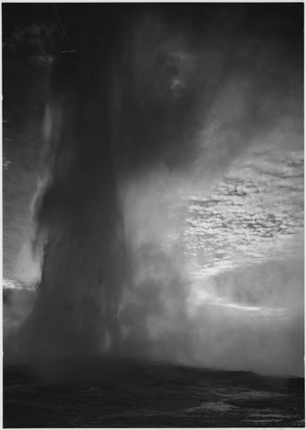 {{ product_title }} Fine Art Print | {{ product_vendor }} Jakero77 Ansel Adams - Old Faithful Geyser Erupting at Dusk or Dawn, Yellowstone National Park, Wyoming (1939) - 17" x 22" Print Art Print  Jakero77
