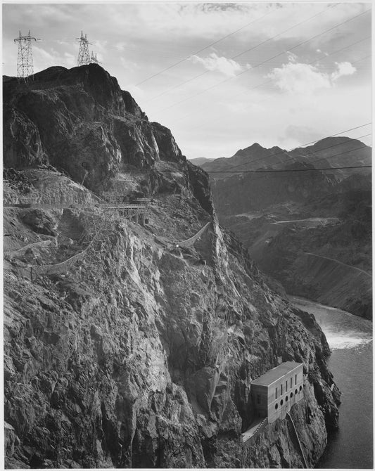 {{ product_title }} Fine Art Print | {{ product_vendor }} Jakero77 Ansel Adams - Side of Cliff Boulder Dam Transmission Lines Above Colorado River (1941) - 17"x22" Fine Art Print Art Print  Jakero77