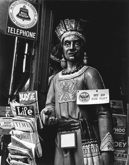 {{ product_title }} Fine Art Print | {{ product_vendor }} Jakero77 Ansel Adams - Wooden Cigar Store Indian Smoking (1933) - 17" x 22" Fine Art Print Art Print  Jakero77