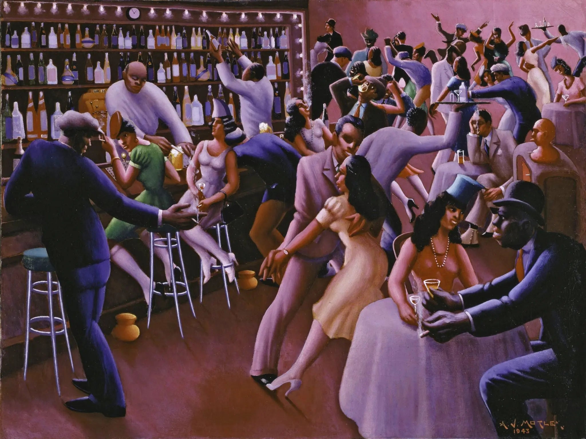 {{ product_title }} Fine Art Print | {{ product_vendor }} Jakero77 Archibald J. Motley Jr. - Nightlife (1943) Signed - 17" x 22" Fine Art Print Art Print  Jakero77