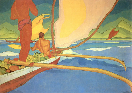 {{ product_title }} Fine Art Print | {{ product_vendor }} Jakero77 Arman Manookian - Men in Outrigger Canoe Headed for Shore (1928) - 17"x22" Print Art Print  Jakero77