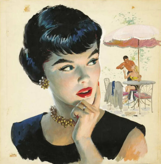 {{ product_title }} Fine Art Print | {{ product_vendor }} Jakero77 Arthur Sarnoff - 1950s Illustration Curious Wife - 17" x 22" Fine Art Print Art Print  Jakero77
