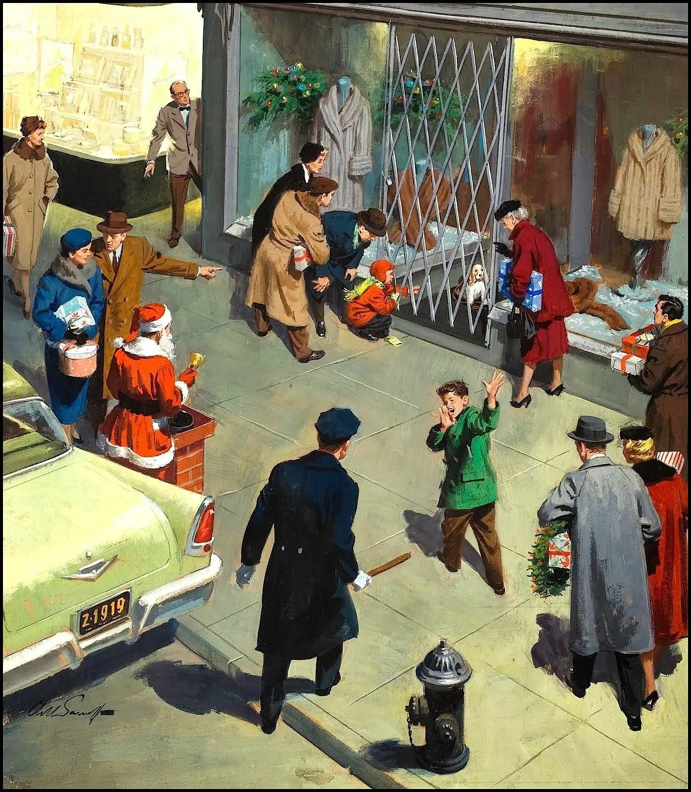 {{ product_title }} Fine Art Print | {{ product_vendor }} Jakero77 Arthur Sarnoff - A Christmas Puppy Rescue 1940s Wholesome Signed - 17"x22" Print Art Print  Jakero77