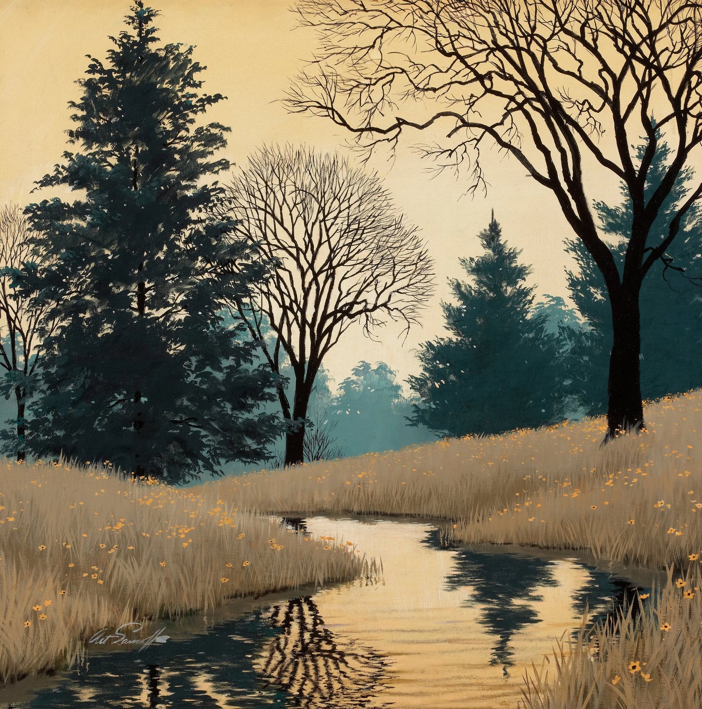 {{ product_title }} Fine Art Print | {{ product_vendor }} Jakero77 Arthur Sarnoff - A Spring Brook (1940s) Signed - 17" x 22" Fine Art Print Art Print  Jakero77