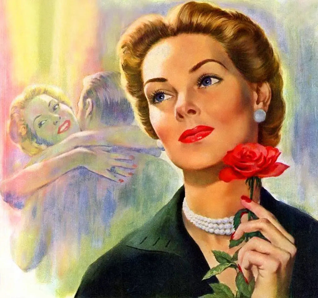{{ product_title }} Fine Art Print | {{ product_vendor }} Jakero77 Arthur Sarnoff - A Thoughtful Rose 1960s Romantic - 17" x 22" Fine Art Print Art Print  Jakero77