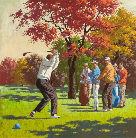 {{ product_title }} Fine Art Print | {{ product_vendor }} Jakero77 Arthur Sarnoff - Autumn Tee Time Golf Game (1960s) Signed - 17" x 22" Art Print Art Print  Jakero77