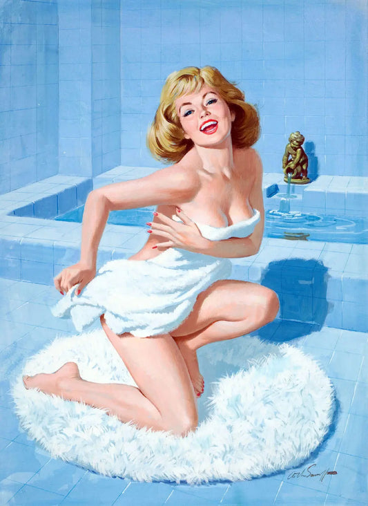 {{ product_title }} Fine Art Print | {{ product_vendor }} Jakero77 Arthur Sarnoff - Bath Time Nude Pin-up Model 1950s Signed - 17" x 22" Art Print Art Print  Jakero77