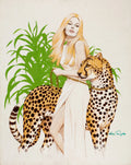 {{ product_title }} Fine Art Print | {{ product_vendor }} Jakero77 Arthur Sarnoff - Beauty with a Cheetah Pin-up Girl 1960s Signed - 17" x 22" Print Art Print  Jakero77