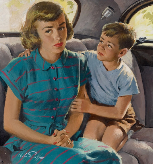 {{ product_title }} Fine Art Print | {{ product_vendor }} Jakero77 Arthur Sarnoff - Boy Consoling his Mother 1950s Signed - 17" x 22" Fine Art Print Art Print  Jakero77