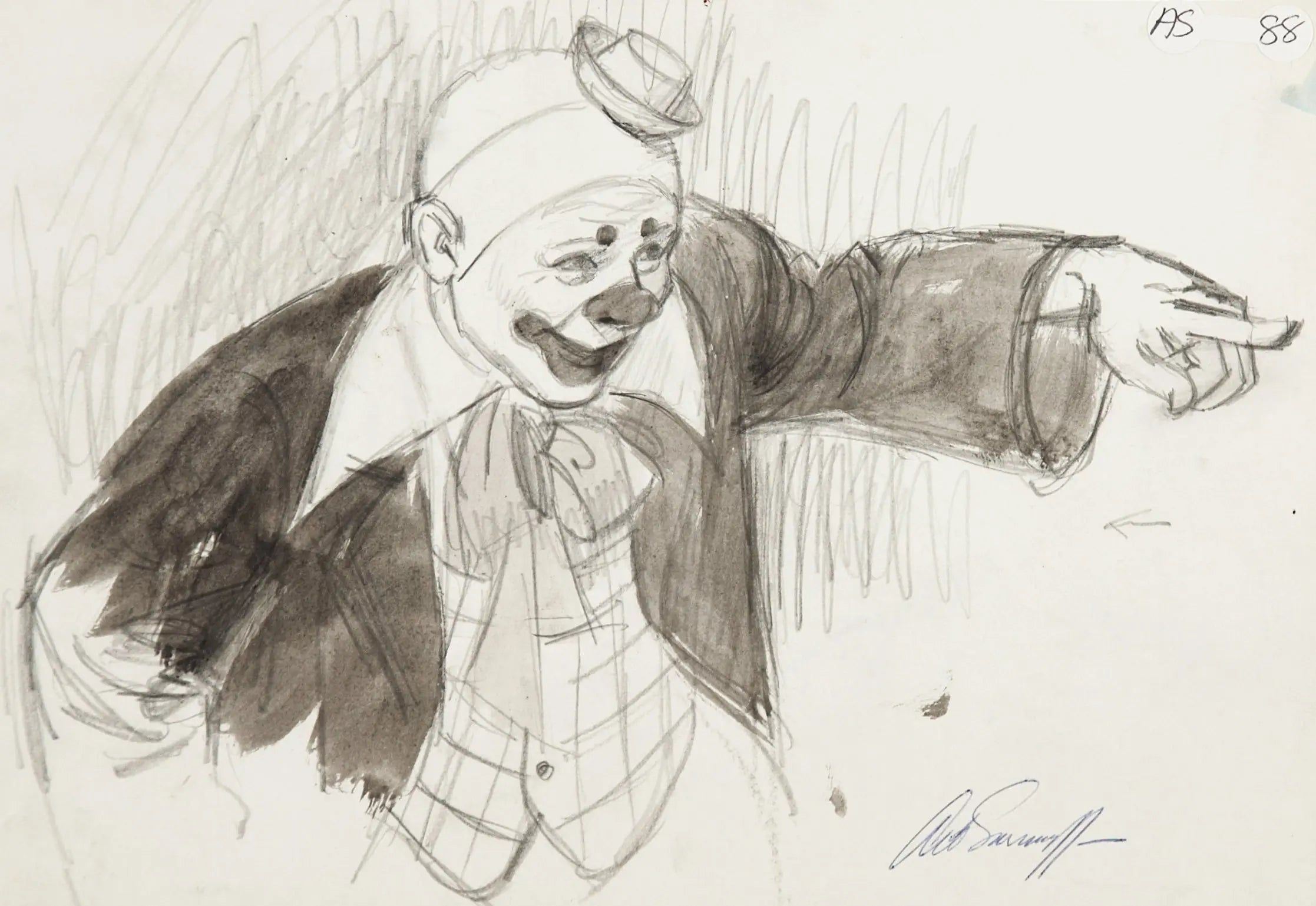 {{ product_title }} Fine Art Print | {{ product_vendor }} Jakero77 Arthur Sarnoff - Clown Sketch Illustration 1950s Signed - 17"x22" Fine Art Print Art Print  Jakero77
