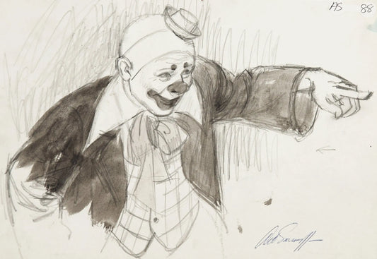 {{ product_title }} Fine Art Print | {{ product_vendor }} Jakero77 Arthur Sarnoff - Clown Sketch Illustration 1950s Signed - 17"x22" Fine Art Print Art Print  Jakero77